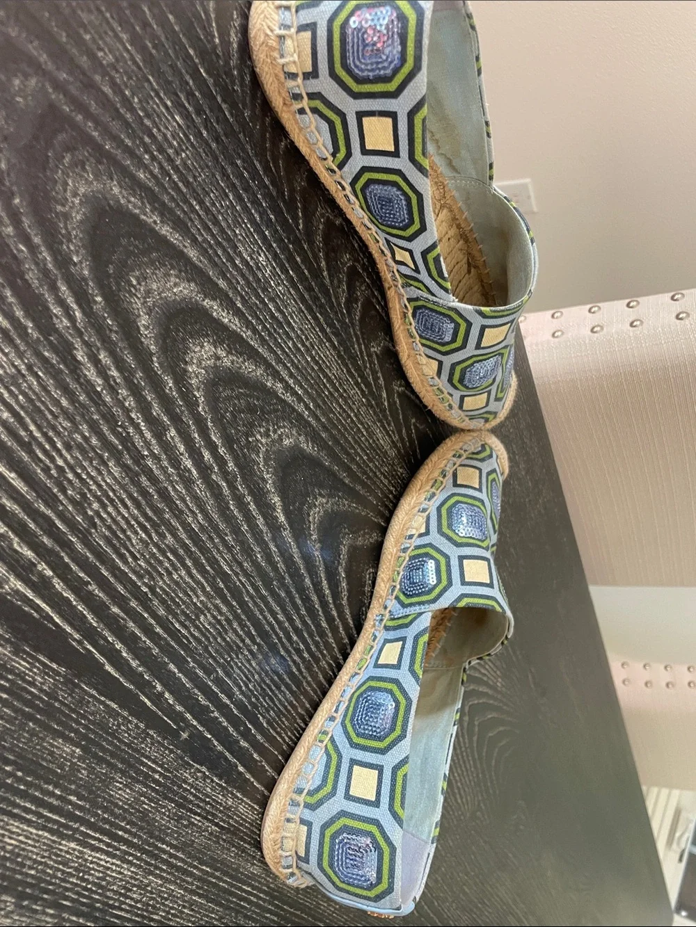 Tory Burch Geometric Sequin Espadrilles in Blue, Green & Cream